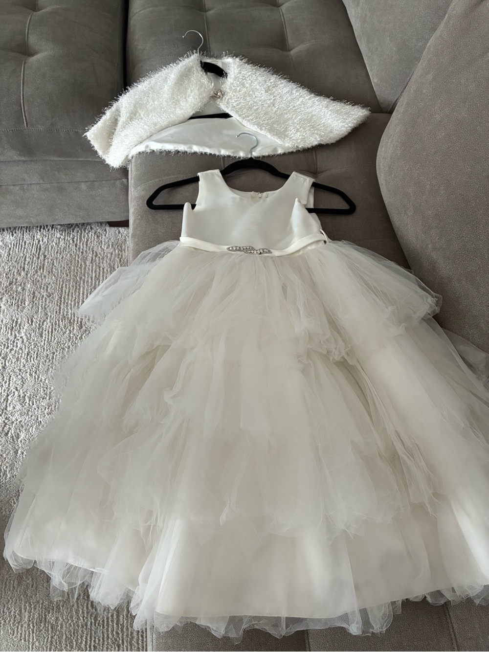Girls White Tulle Flower Girl Dress with Shrug